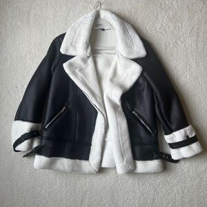 SHEIN Black Jacket with White Faux Shearling Trim